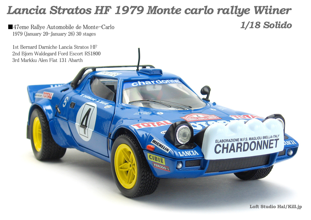 1/18 Lancia Stratos HF 1979 Monte carlo rallye Wiiner Solido